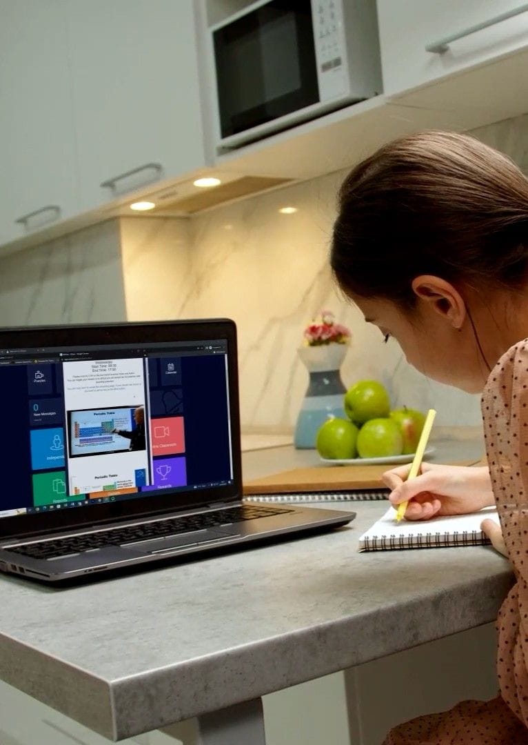 Portrait pupil learning on a laptop with EDClass